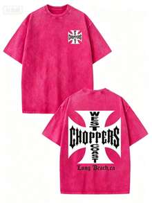 WEST COAST CHOPPERS Men's Retro Streetwear T-Shirt - 230g Washed Cotton, Double-Sided Print, Loose-Fitting Drop With A California Long Beach Graphic - 紅色 - 查看 1