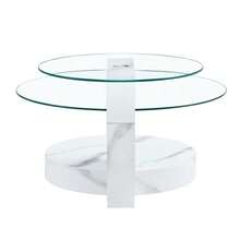 Modern Minimalist Double-Layer Tempered Glass Coffee Table, Multi-Level Design, High-Quality MDF Support Structure With White Marble Finish. Multiple Colors Available. - 白色 - 查看 6