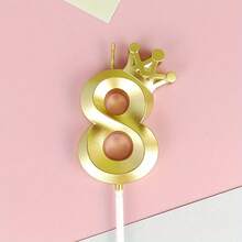 HIBIRTH 1件創意金色皇冠數字生日蠟燭蛋糕裝飾用品 生日週年慶祝派對烘焙插飾 - 查看 18