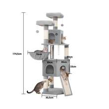 HaluPeit Dieser extra große Katzenbaum eignet sich für mehrere Katzen. Er verfügt über 4 halbumschlossene Sisal-Stämme, zwei private Höhlen, zwei Ruheplattformen, einen Kratzbaum und einen Plüsch-Katzenball und vereint so Spielen und Kratzen in einem - Hellgrau - Übersicht 7