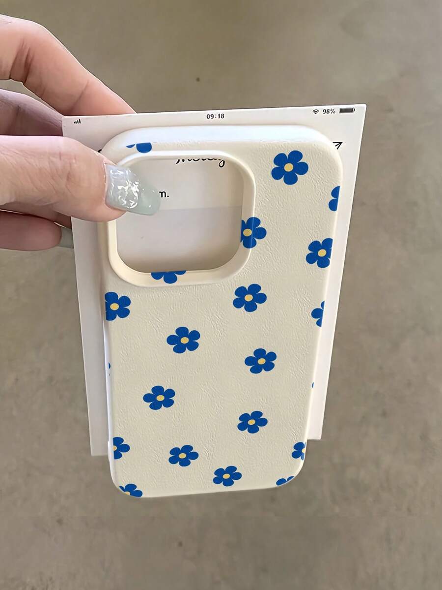 1 buah Casing Ponsel Motif Bunga Biru Layar Penuh Kreatif dan Modis, Anti Jatuh, Anti Gores, Anti Sidik Jari, Tekstur Kulit TPU Lembut, Pelindung Kompatibel dengan Apple 11/12/13/14/14plus/15/15plus/16/16plus/7/8plus/17/17pro dan Model Lainnya - MultiWarna - View 1
