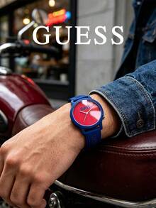 Jam Tangan GUESS Unisex Seri Logo Segitiga dan Tanda Tanya Retro, Dial Logo Timbul, Tali Silikon Multi-Warna, Jam Tangan Quartz Kasual Gaya Jalanan - Hot Pink - View 4
