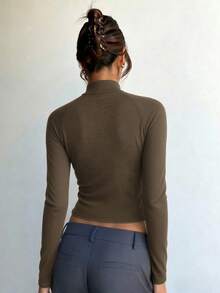 Women's Autumn/Winter New Minimalist Solid Color Turtleneck Long Sleeve Knit Sweater, Classic Timeless Slim Fit Design, Soft And Comfortable Fall - Brown - View 5