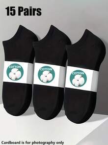15/20 Pairs Unisex Pure Cotton Boat Socks, Low-Cut Breathable Solid Color Sweat-Absorbing Casual Sports Short Socks, Family Multi-Pack - Multicolor - View 10