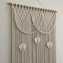 1pc Macrame Curtain, Boho Style Handmade Woven Tassel Valance Window Curtain For Room, Living Room, Entryway, Divider - Excluding Wooden Rod - Beige - View 9