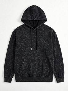 Vintage Washed Distressed Hoodie & Jogger Sweatpants 2 Pieces Set For Men, Casual Daily Wear - Black - View 3