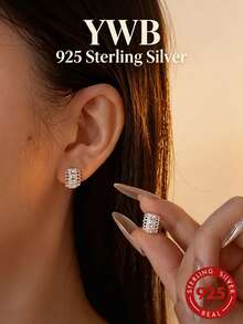 S925 Sterling Silver Lace Wave CZ Inlaid Huggie Earrings Minimalist Vintage Women's Wedding Jewelry With Gift Box YWB-A5310 - Silver - View 1