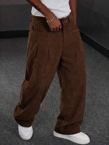 1pc Men's Spring/Autumn American Street Style Casual Loose Corduroy Long Pants - Brown - View 1