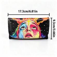 1PC Vintage Street Style Painted Portrait Leather Storage Bag, Multi-Compartment Design, Starry Bottom Print, Portable Smoking Accessories Organizer, Wear-Resistant PU Material, Carry-Along - 1PC - View 2