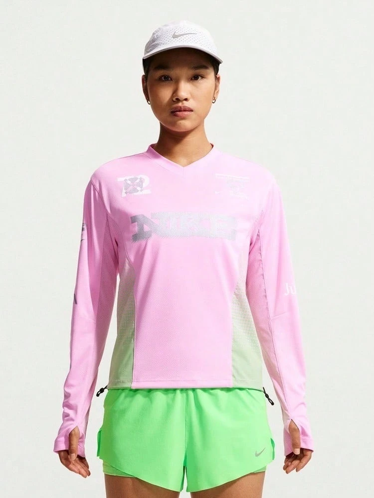 Nike Women's AS W NK SWIFT JERSEY TOP LS NV Long Sleeve Knit Collarless T-Shirt TIM7543-621 - Bubblegum Pink - View 1