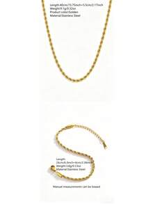 VceTd1/2PCS Minimalist Twisted Chain Design Stainless Steel Women's Jewelry Set Suitable For Women's Daily Wear Or Vacation Wear Or Gift Giving - Yellow Gold - View 8