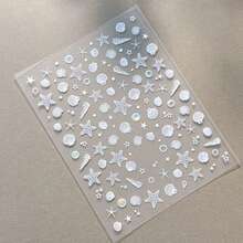 1件裝乳白色海洋貝殼與珍珠臉部水鑽貼紙，3D海星與海螺臉部裝飾，混色珍珠貝殼與海星圖案，自黏背膠，黏著牢固，適合海灘旅行妝容、音樂祭造型、閨蜜聚會、自拍氛圍、短影片穿搭分享 - 彩色 - 查看 7