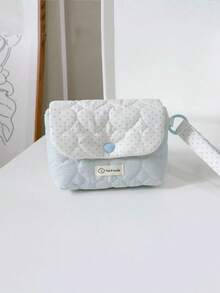 Sac de rangement bleu clair style japonais & coréen design de niche mignon style Ins à pois, sac de maquillage, sac de rangement pour serviettes hygiéniques, portable pour les voyages - Bleu ciel - Voir 2