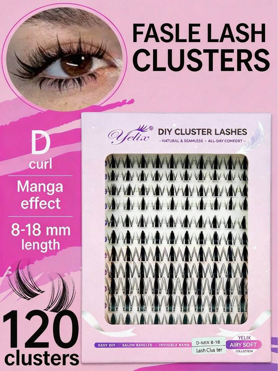 yelix 120Pcs Pointed-Tip D Curl Lash Clusters, Wispy Cartoon Eyelashes 8-18mm Natural And Soft Eyelash Extensions, DIY Cluster False Eyelashes, Easy To Wear And Reusable For Daily Makeup - D - View 1