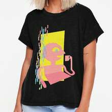 Camiseta deportiva casual unisex con estampado gráfico de dibujos animados de fantasía, estilo mágico retro, top deportivo para mujer. - Negro - Ver 6
