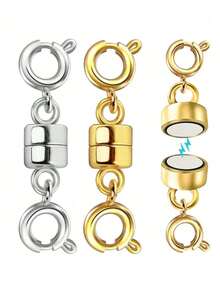 1/2/3pcs Double Magnetic Necklace Clasp Gold & Silver Plated Jewelry Converter Necklace Extender DIY Accessories - Multicolor - View 4