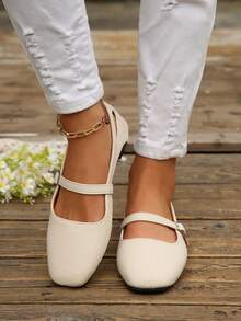French Vintage Low Vamp Lightweight Commuter Shoes For Women, Spring/Summer Outdoor Wear, Side Hollow One-Strap Buckle Versatile Flat Ballet Shoes - Off-white - View 15