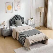 Twin Size Upholstered Platform Bed Frame With Adjustable Headboard, Velvet Single Bed With Wood Slat Support, No Box Spring Needed, Easy Assembly, 90x200cm - 灰色 - 查看 9