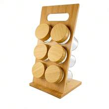 23.5cm Wood Spice Rack, Bamboo Storage Organizer With Handle, Kitchen Countertop Display Stand - Redwood - View 4