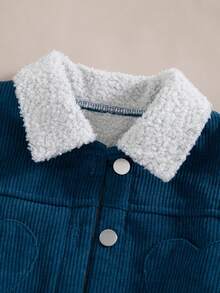 Girls' Casual Fashion Corduroy Turn-Down Collar Heart Loose Fit Regular Shoulder Thick Short Jacket For Autumn/Winter - Blue - View 3