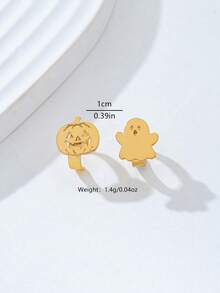 1pc Gold Metal Pumpkin Ghost Ear Clip, Fun Exquisite Gothic Punk Style, Suitable For Gifts, Holiday Parties Jewelry - Yellow Gold - View 6