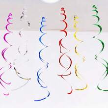 18pcs Rainbow Foil Swirl Decorations - Colorful Hanging Ribbons, Suitable For Birthday, Wedding, Bridal Shower And Carnival - Multicolor - View 8