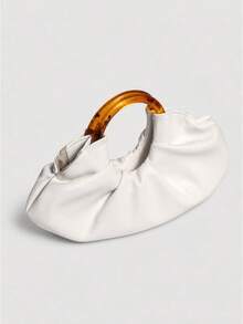 Fashionable Minimalist Pleated Cloud Handbag, Classic Style Women's Solid Color Cloud-Shaped Handbag In PU Leather With Magnetic Clasp Closure - White - View 5