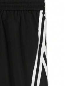 Black Side Double Stripe Letter Print Cargo Sweatpants, Elastic Drawstring Wide Leg American Street Casual Long Pants For Men - Black - View 6