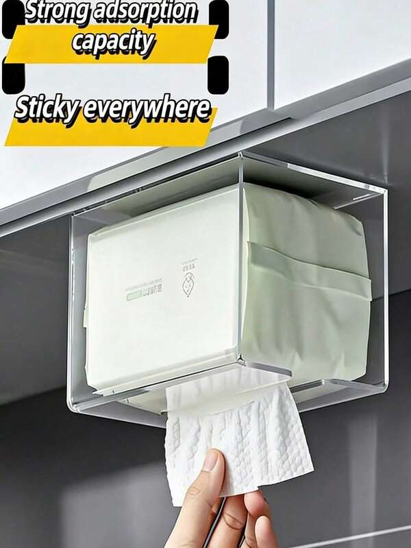 2/1pc Self-Adhesive Wall-Mounted Rectangular Transparent Plastic Toilet Paper Holder, Space-Saving Bathroom Storage, Minimalist Style, Practical Home Gift For Mother's Day, Graduation, Back To School, Dorm, Birthday, Outdoor Garden Decor, Fan, Room Decor, Teacher Gift, Wedding Decor, Holiday Accessory, Garden Furniture, Garden, DIY, Bedroom Decor, Kitchen Decor, Dorm Essentials, Storage Room, Travel Essential, Bachelorette Party Supplies, Desk Accessory, Home Decor