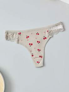 6pcs Women's Pure Cotton Panties, Cute Fruit Print Cherry Pattern, Low Waist Design, Home Style Women's Thongs - Multicolor - View 8