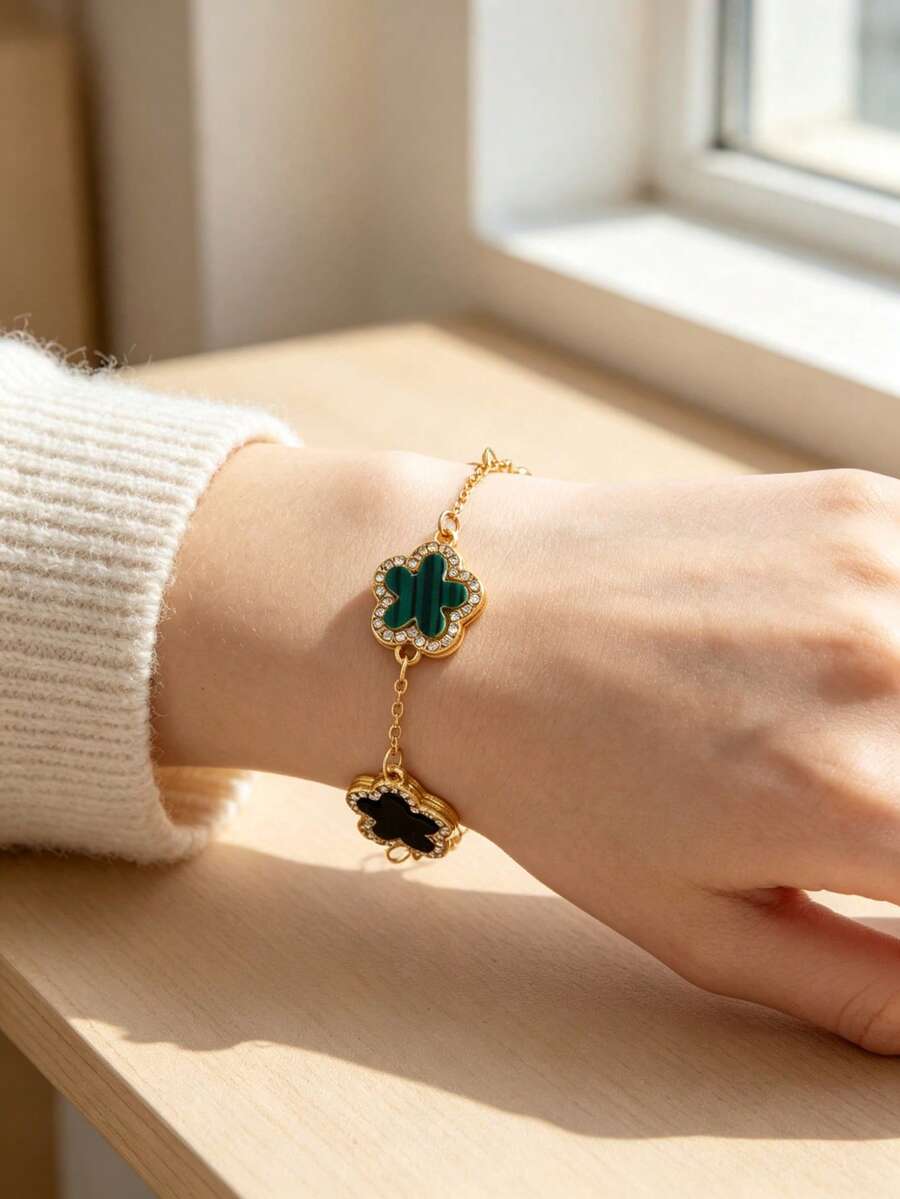 1pc Clover Bracelet, Five-Leaf Bracelet, Versatile Lucky Personalized Daily Bracelet - Multicolor - View 1