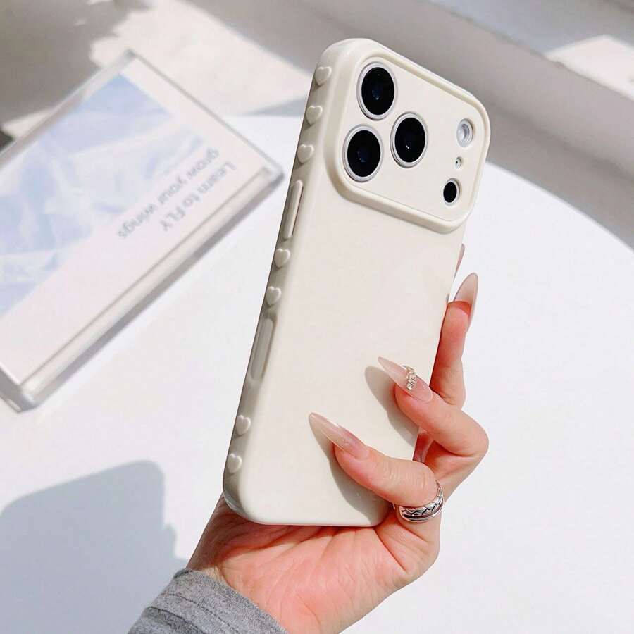 1pc INS Side Heart Full Coverage Anti-Drop Phone Case, Compatible With 17 16 15 14 13 12 11 Pro Max, Transparent Phone Protective Cover Waterproof Shockproof Scratch-Resistant - White - View 1
