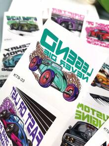 14 piezas Pegatinas de tatuajes temporales de coches de carreras de dibujos animados, resistentes al agua y de larga duración, tatuajes para fiestas festivas - Multicolor - Ver 6