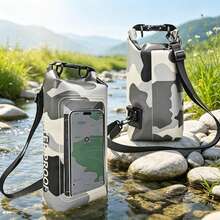1PC Camouflage Waterproof Storage Bucket Bag With Front Transparent Touchscreen Window, Swimming Drifting Beach Phone & Document Waterproof Pouch, Outdoor Portable Crossbody Waterproof Bag - Camouflage Grey - View 7