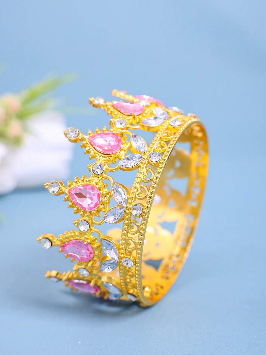1件時尚合金皇冠頭飾,適合婚禮、生日派對與裝飾,鑲嵌水鑽,百搭風格,展現高端氣息與奢華公主風 - 彩色 - 查看 1