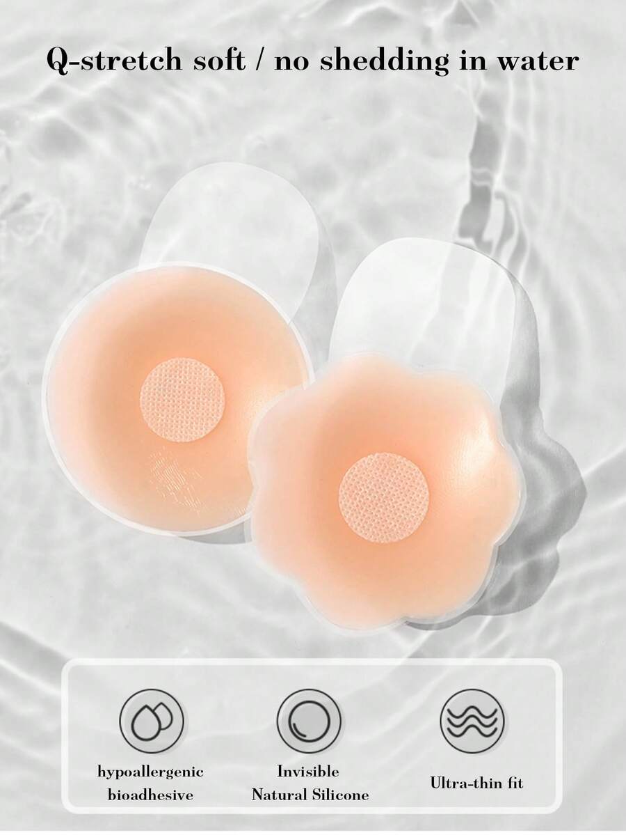 8pcs/Set Lift-Up Silicone Nipple Covers, All-Season Anti-Exposure Breast Pads For Wedding Dress, Anti-Nipple Protrusion Transparent Nipple Covers For Camisole - Pink - View 1
