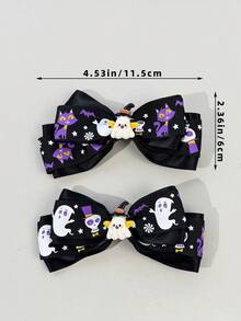 2pcs Women's Holiday Limited Cartoon Ghost Bow Hair Clips, Halloween Carnival, Outfit Cosplay Versatile Alligator Hair Clips, Multiple Colors Available - Multicolor - View 7