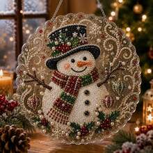 Christmas Pearl Diamond Painting Suncatcher Set 8 Inch, Pre-Assembled Metal Chain, Acrylic Round Plate With Lace Edge, 3D Mixed Size Pearl Beads, Holiday Window Wall Decor - A - View 6