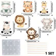 1/2 Set - 14/28pcs Cartoon Wild Animal Cupcake Toppers, Baby Shower Gender Reveal Jungle Theme Birthday Home Party Decoration Cake Supplies - Multicolor - View 10