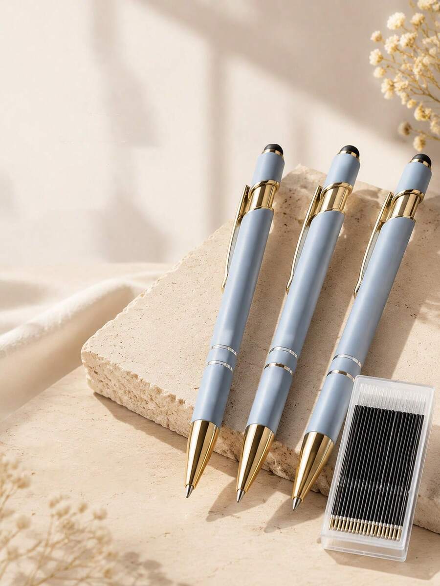مجموعة قلم حبر جاف معدني مع عبوات إعادة التعبئة (خيارات تغليف متعددة) – عبوات حبر زرقاء، جسم قلم معدني ورأس قلم لمس للشاشات. مجموعة قلم توقيع للمعلمين والطلاب للعودة إلى المدرسة. - أخضر - مشاهدة 1