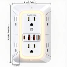 10-In-1 Wall Outlet Expander, 1050J Surge Protector, 20W USB-C Fast Charging, 6 Wide Spaced AC Outlets And 4 USB Ports, 3-Sided Design, Suitable For Home Office Kitchen - White - View 5