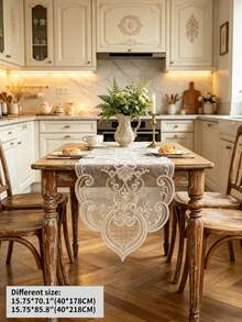100% Polyester Vintage French Diamond Round Table Runner, Full-Width Paisley Floral Embroidery, Wavy Lace Edge, Transparent Table Mat, Suitable For Bridal Breakfast Table, Country Cottage Kitchen Decor - Multicolor - View 17