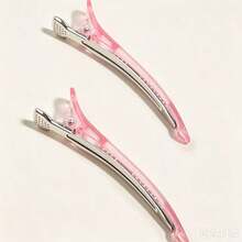 2件組沙龍髮夾，無縫水晶鱷魚夾，高品質塑膠扁平夾，適合瀏海與碎髮的側邊髮夾 - 粉色 - 查看 3