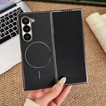 Casing Ponsel Kulit PU Kotak-kotak Minimalis Premium Berlapis Elektroplating Kompatibel dengan Galaxy Z Fold 8 Fold 8 Ultra 7 6 5 4 Casing Pelindung Bisnis Anti-Jatuh Lengkap Tersedia Pengisian Daya Nirkabel - Hitam - View 8