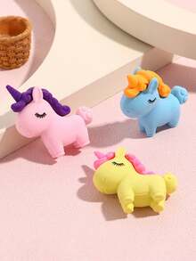 3入彩色3D獨角獸橡皮擦，可愛極簡耐用，適合學習與辦公，開學季適用 - 彩色 - 查看 5