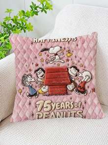 1PC Snoopy Square Cushion, With A Soft Pink Base Color, For Office Chair Backrest, Bedroom Soft Furnishings, Cute Cartoon Themed Throw Pillow. Does Not Include The Pillow Core. - Multiple Styles - View 1