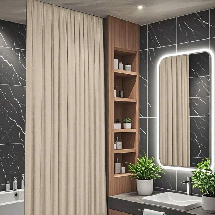 Premium Faux Linen Texture Shower Curtain, Top-Mounted Track With Hidden Hooks, Waterproof Bathroom Curtain, Thickened Anti-Seepage Non-Clinging, Machine Washable Shower Partition Curtain - Multicolor - View 11