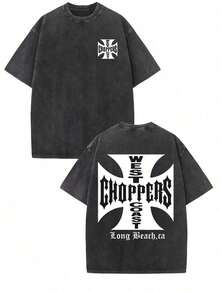 WEST COAST CHOPPERS Men's Retro Streetwear T-Shirt - 230g Washed Cotton, Double-Sided Print, Loose-Fitting Drop With A California Long Beach Graphic - 黑色 - 查看 16