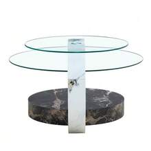 Modern Minimalist Double-Layer Tempered Glass Coffee Table, Multi-Level Design, High-Quality MDF Support Structure With White Marble Finish. Multiple Colors Available. - 黑與白 - 查看 6