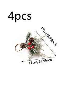 4pcs Christmas Snowflake, Pine Needle & Pine Cone Napkin Rings, Table Decor With Cedar And Red Berries, Suitable For Christmas, Thanksgiving, Christmas Eve And Themed Party Decoration - Multicolor - View 9